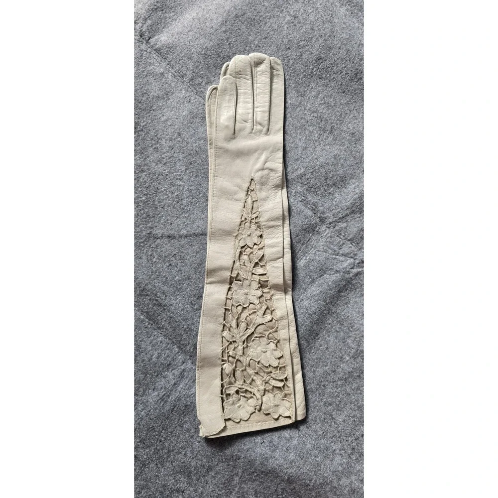Vintage Kid Leather Gloves Floral Lattice Cut-Out Italian 50s Opera Bridal NWOT